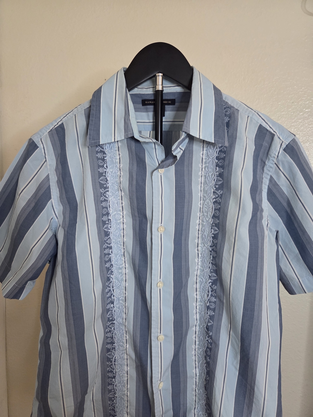 Men's Blue Striped Short-Sleeve Shirt by Banana Republic